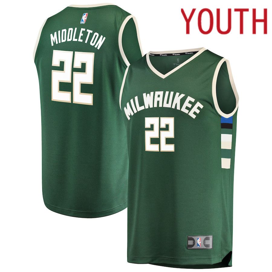 Youth Milwaukee Bucks 22 Khris Middleton Fanatics Branded Hunter Green Fast Break Player NBA Jersey